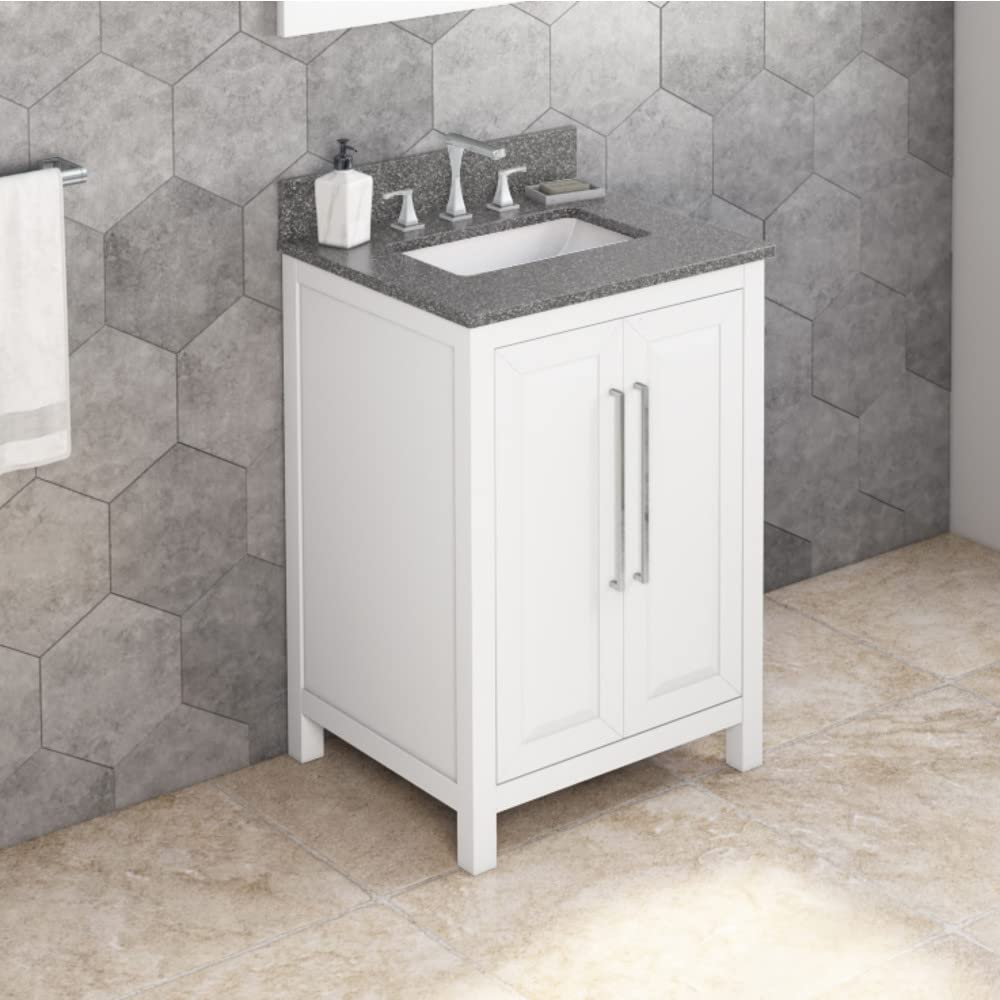 Jeffrey Alexander VKITCAD24WHBOR 24" White Cade Vanity, Boulder Cultured Marble Vanity Top, undermount rectangle bowl