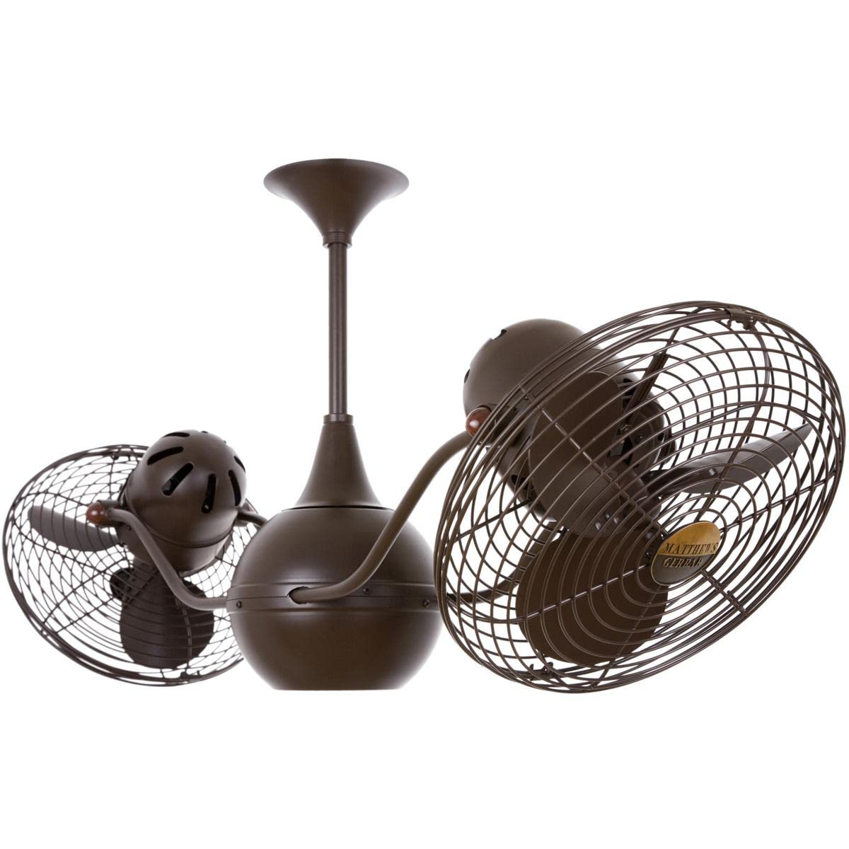 Matthews Fan VB-BZZT-MTL Vent-Bettina 360° dual headed rotational ceiling fan in bronzette finish with metal blades.