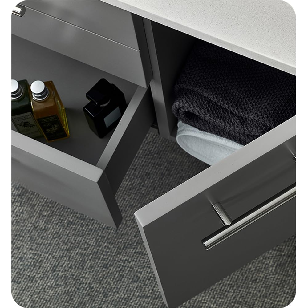 Fresca FVN6136GR-VSL-L Fresca Lucera 36" Gray Wall Hung Vessel Sink Modern Bathroom Vanity w/ Medicine Cabinet - Left Version