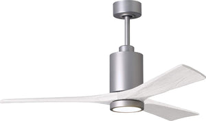 Matthews Fan PA3-BN-MWH-52 Patricia-3 three-blade ceiling fan in Brushed Nickel finish with 52” solid matte white wood blades and dimmable LED light kit 