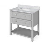 Jeffrey Alexander VKITADL36WHBOR 36" White Adler Vanity, Boulder Cultured Marble Vanity Top, undermount rectangle bowl