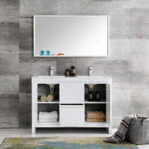Fresca FVN8148WH-D Fresca Allier 48" White Modern Double Sink Bathroom Vanity w/ Mirror