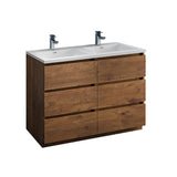 Fresca FCB93-2424RW-D-I Fresca Lazzaro 48" Rosewood Free Standing Modern Bathroom Cabinet w/ Integrated Double Sink