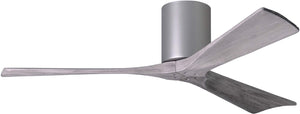 Matthews Fan IR3H-BN-BW-52 Irene-3H three-blade flush mount paddle fan in Brushed Nickel finish with 52” solid barn wood tone blades.