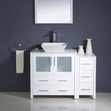 Fresca FVN62-3012WH-VSL Fresca Torino 42" White Modern Bathroom Vanity w/ Side Cabinet & Vessel Sink