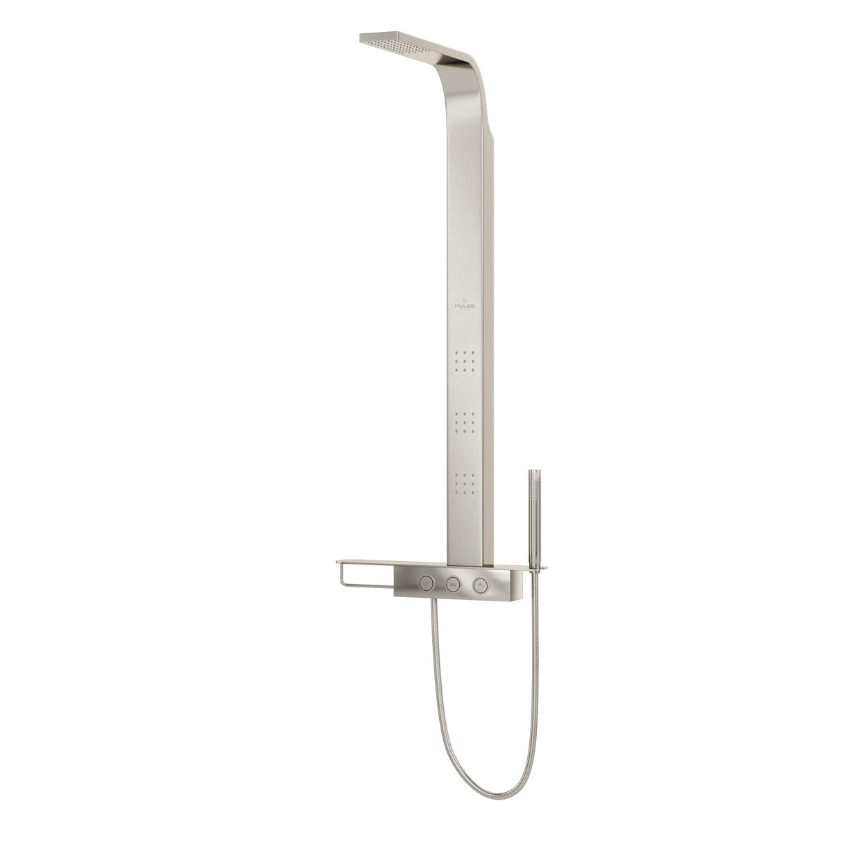 PULSE ShowerSpas 7002-SSB Paradise Shower System with Rain Showerhead, 3 Body Sprays, Hand Shower, Shelf with Wash Cloth Holder, Brushed Stainless Steel
