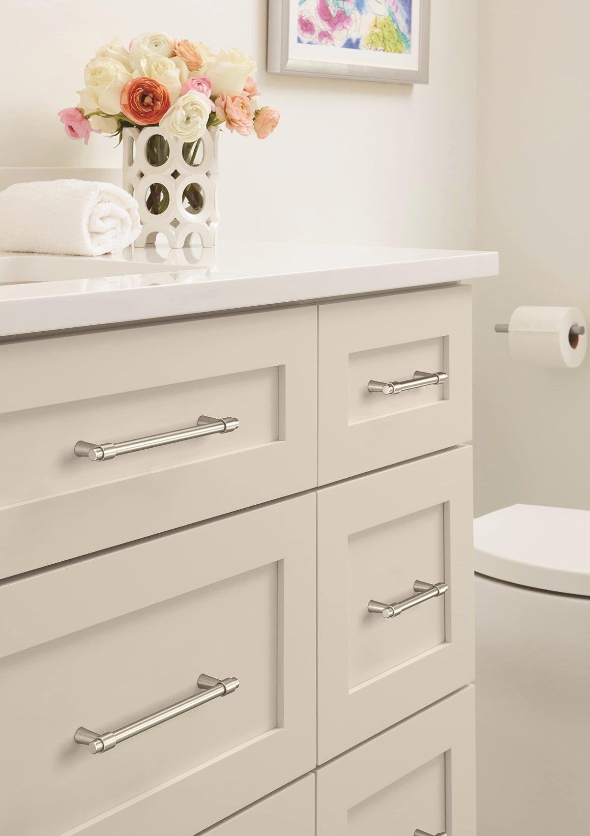 Amerock Cabinet Pull Satin Nickel 3-3/4 inch (96 mm) Center-to-Center Destine 1 Pack Drawer Pull Cabinet Handle Cabinet Hardware