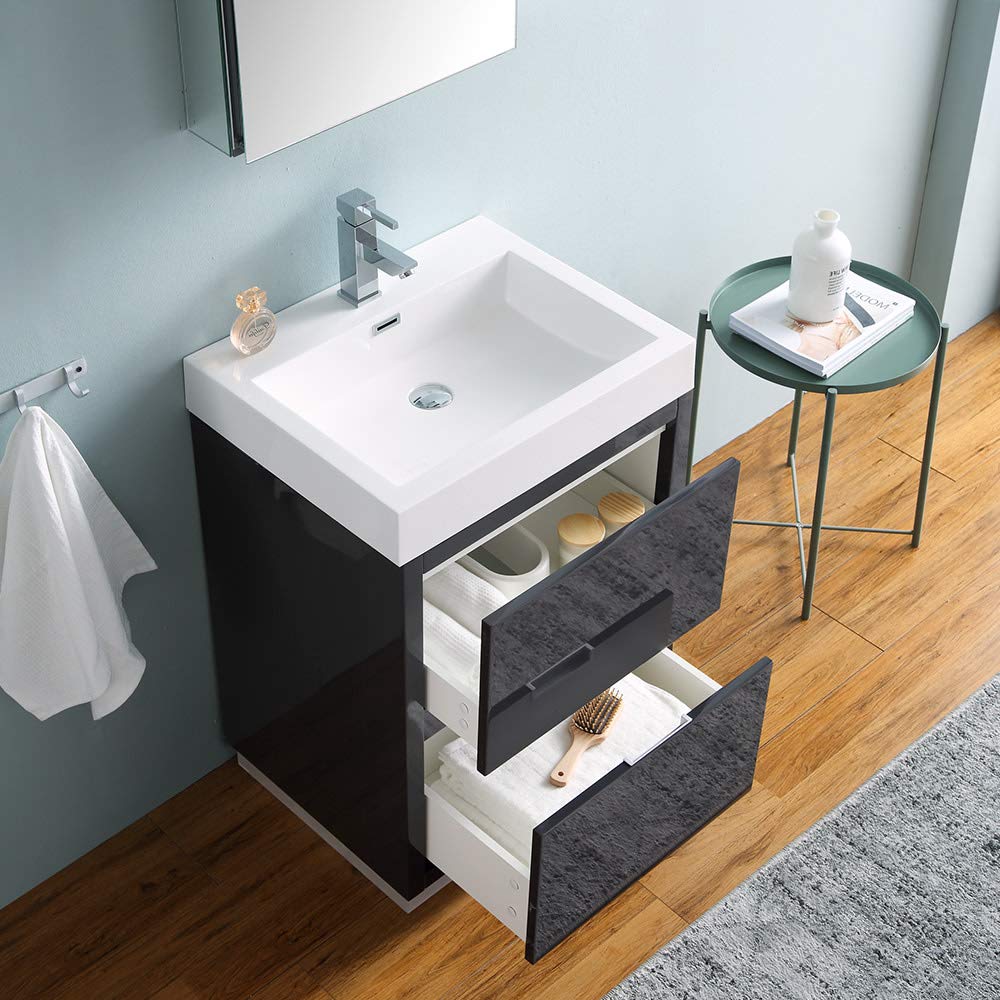 Fresca FVN8424WH Fresca Valencia 24" Glossy White Free Standing Modern Bathroom Vanity w/ Medicine Cabinet