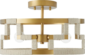 Capital Lighting 241031NL Hala 3 Light Semi-Flush Bleached Natural Jute and Patinaed Brass