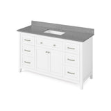 Jeffrey Alexander VKITCHA60SWHSGR 60" White Chatham Vanity, Steel Grey Cultured Marble Vanity Top, undermount rectangle bowl