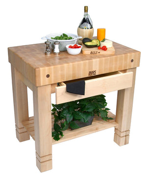 John Boos HMST36245-N American Heritage Homestead Prep Table with Butcher Block Top Finish: Cream