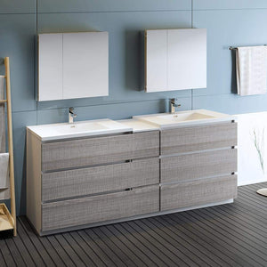 Fresca FVN93-361236HA-D Fresca Lazzaro 84" Glossy Ash Gray Free Standing Double Sink Modern Bathroom Vanity w/ Medicine Cabinet