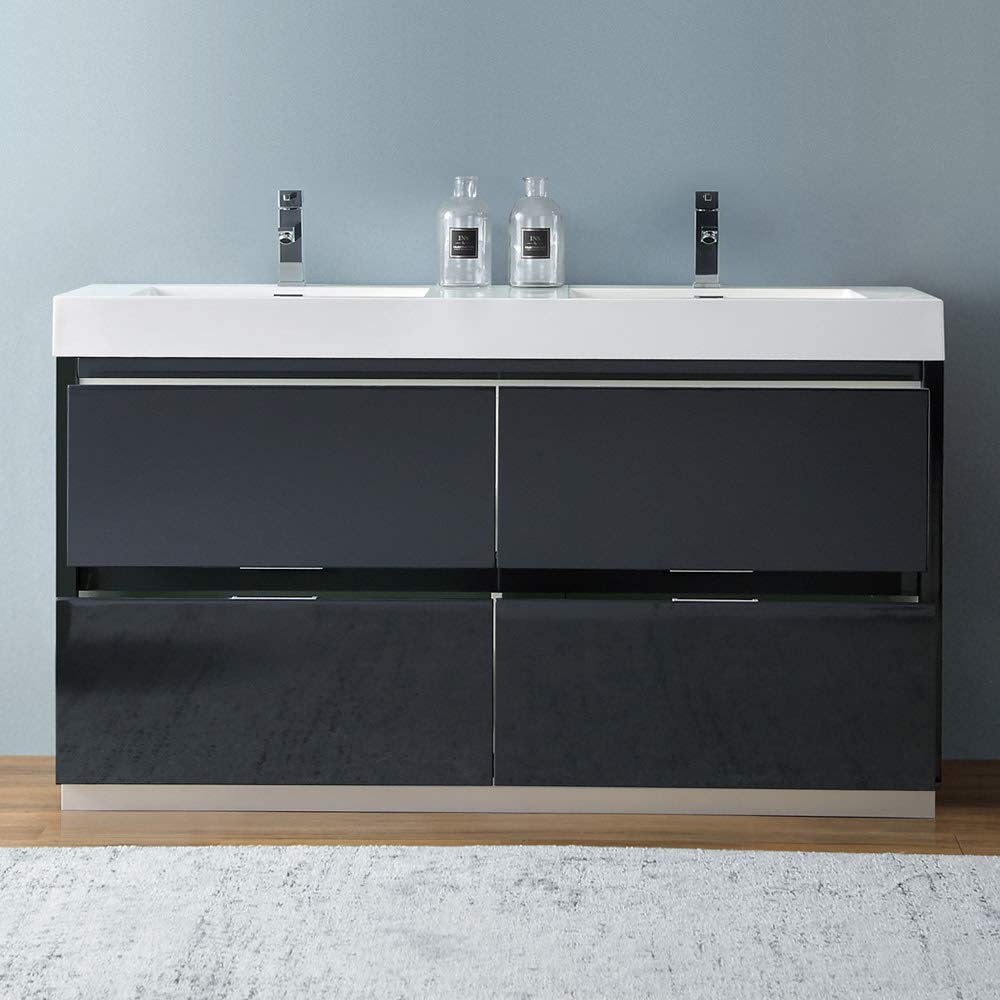 Fresca FCB8460GG-D-I Fresca Valencia 60" Dark Slate Gray Free Standing Double Sink Modern Bathroom Vanity