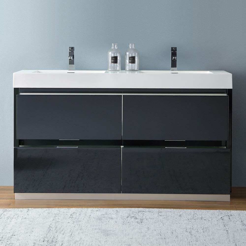 Fresca FCB8460GO-D-I Fresca Valencia 60" Gray Oak Free Standing Double Sink Modern Bathroom Vanity
