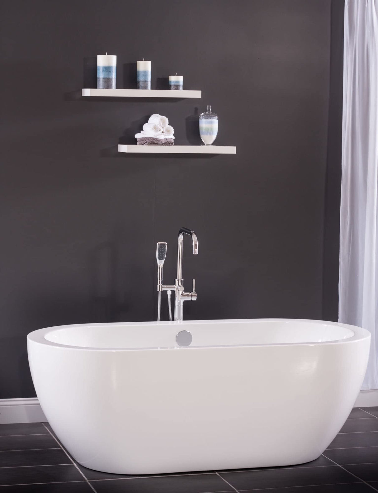 Miseno MTF194 Floor Mounted Tub Filler with Integrated Valve and Diverter - Includes Hand Shower - Flat Black