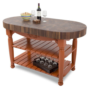 John Boos WAL-CU-HAR60-SG Walnut Harvest Table - 60" x 30" Oval 4" End-Grain Butcher Block, Slate Gray Base