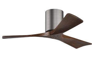 Matthews Fan IR3H-BP-WA-42 Irene-3H three-blade flush mount paddle fan in Brushed Pewter finish with 42” solid walnut tone blades. 