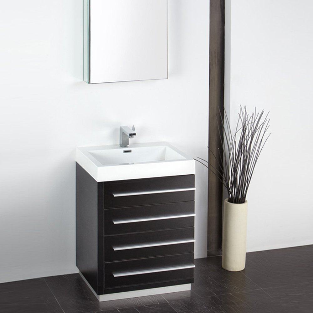 Fresca FVN8024BW Fresca Livello 24" Black Modern Bathroom Vanity w/ Medicine Cabinet