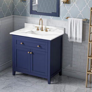 Jeffrey Alexander VKITCHA36BLCQR 36" Hale Blue Chatham Vanity, Calacatta Vienna Quartz Vanity Top, undermount rectangle bowl