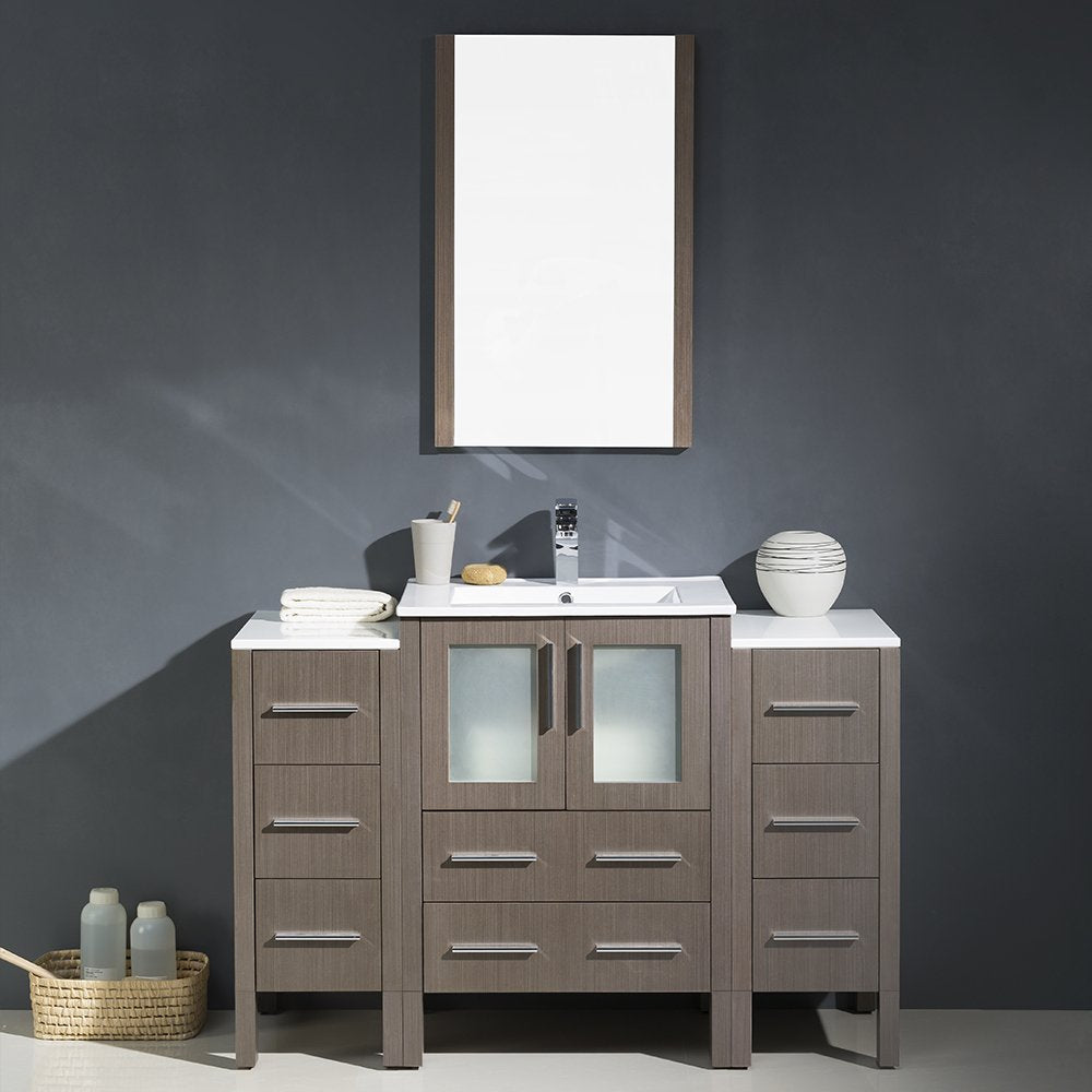 Fresca FVN62-122412GO-UNS Fresca Torino 48" Gray Oak Modern Bathroom Vanity w/ 2 Side Cabinets & Integrated Sink