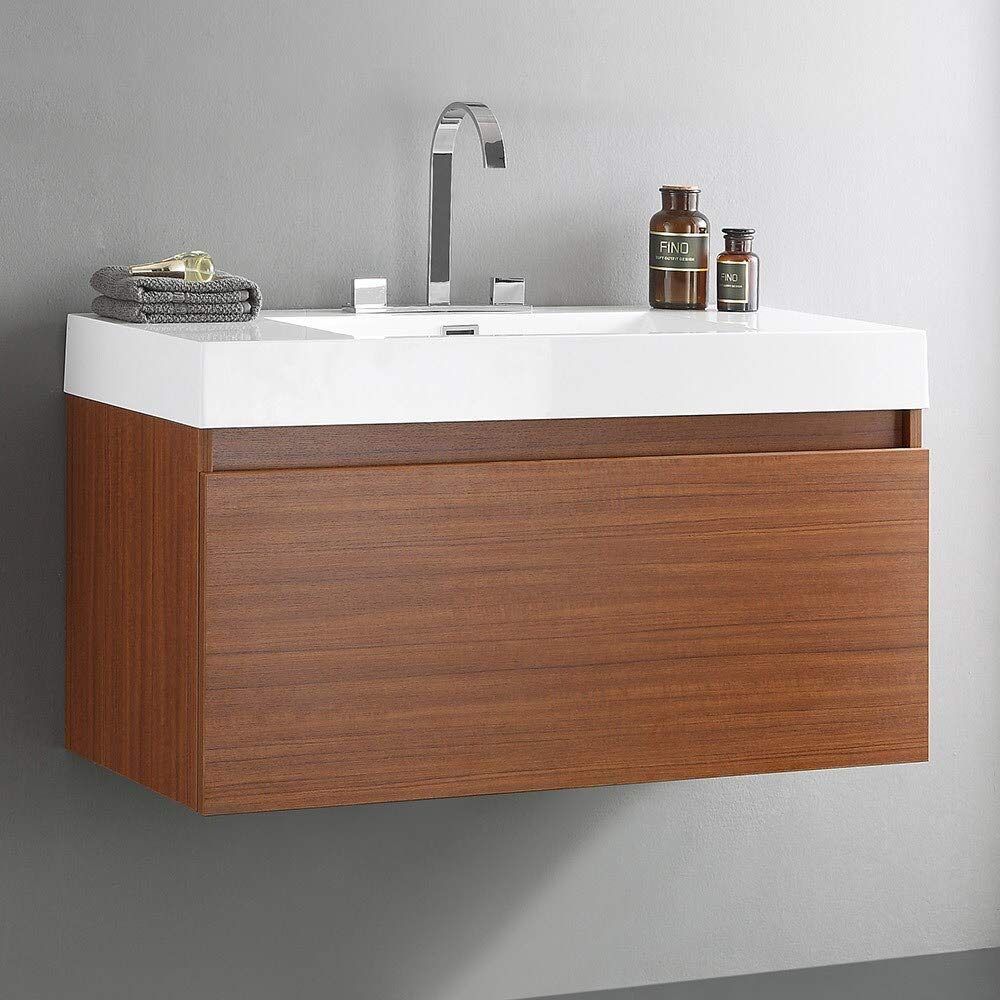 Fresca FCB8010TK-I Fresca Mezzo 39" Teak Modern Bathroom Cabinet w/ Integrated Sink