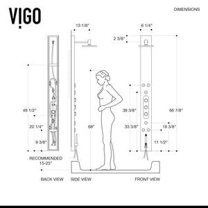 VIGO VG08001 Dilana 2.75" -6.25" W -66.88" H Shower Massage Panel 6 -Jet High Pressure Shower System with Thermostatic, Volume, Dual Function Control Type, Brass Hardware in Stainless Steel Finish