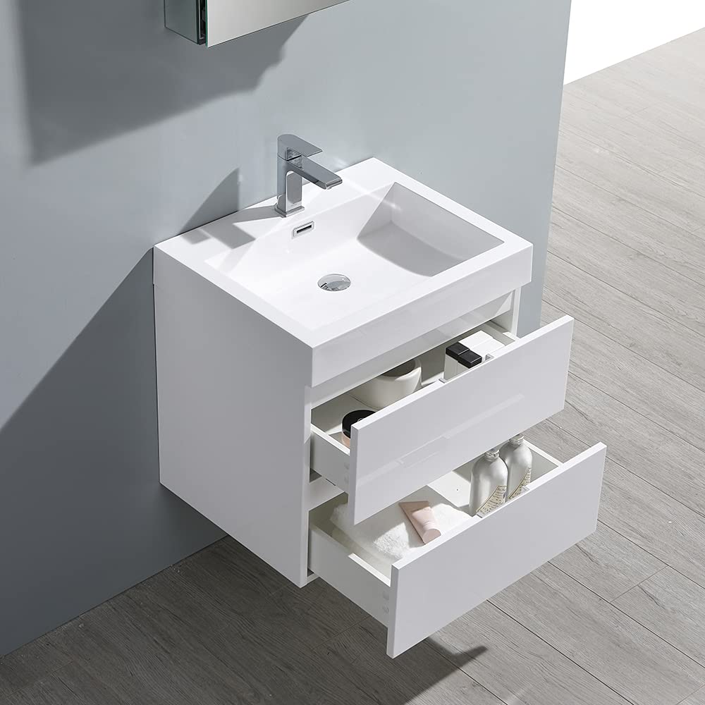 Fresca FVN8324WH Fresca Valencia 24" Glossy White Wall Hung Modern Bathroom Vanity w/ Medicine Cabinet