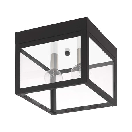 Livex Lighting 20588-04 Transitional Two Light Outdoor Ceiling Mount from Nyack Collection in Black Finish, 8.00 inches, Medium