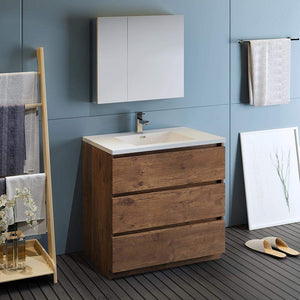 Fresca FVN9336RW Fresca Lazzaro 36" Rosewood Free Standing Modern Bathroom Vanity w/ Medicine Cabinet