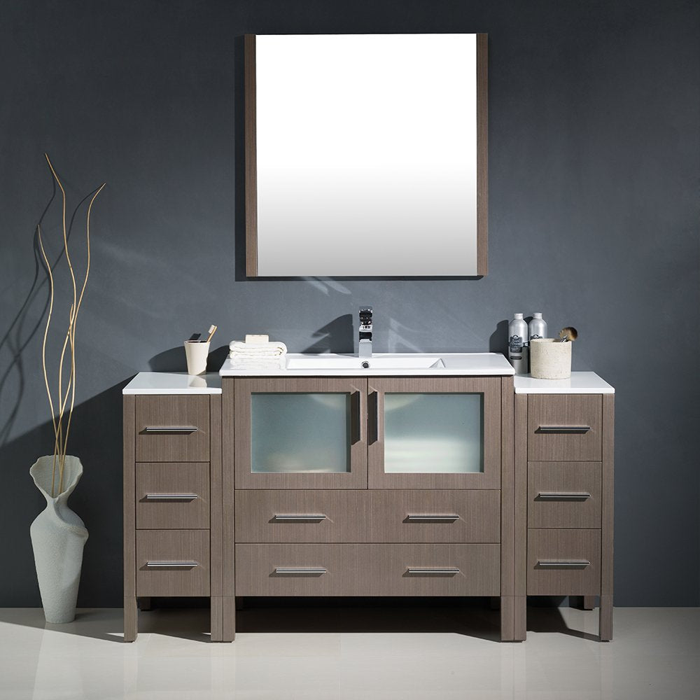 Fresca FVN62-123612GO-UNS Fresca Torino 60" Gray Oak Modern Bathroom Vanity w/ 2 Side Cabinets & Integrated Sink