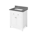 Jeffrey Alexander VKITCHA30WHBOR 30" White Chatham Vanity, Boulder Cultured Marble Vanity Top, undermount rectangle bowl