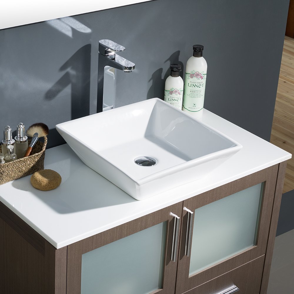 Fresca FVN6236GO-VSL Fresca Torino 36" Gray Oak Modern Bathroom Vanity w/ Vessel Sink