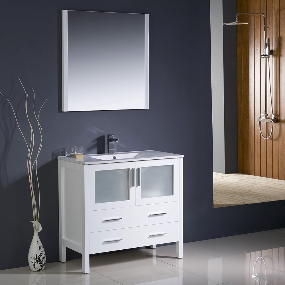 Fresca FVN6236WH-UNS Fresca Torino 36" White Modern Bathroom Vanity w/ Integrated Sink