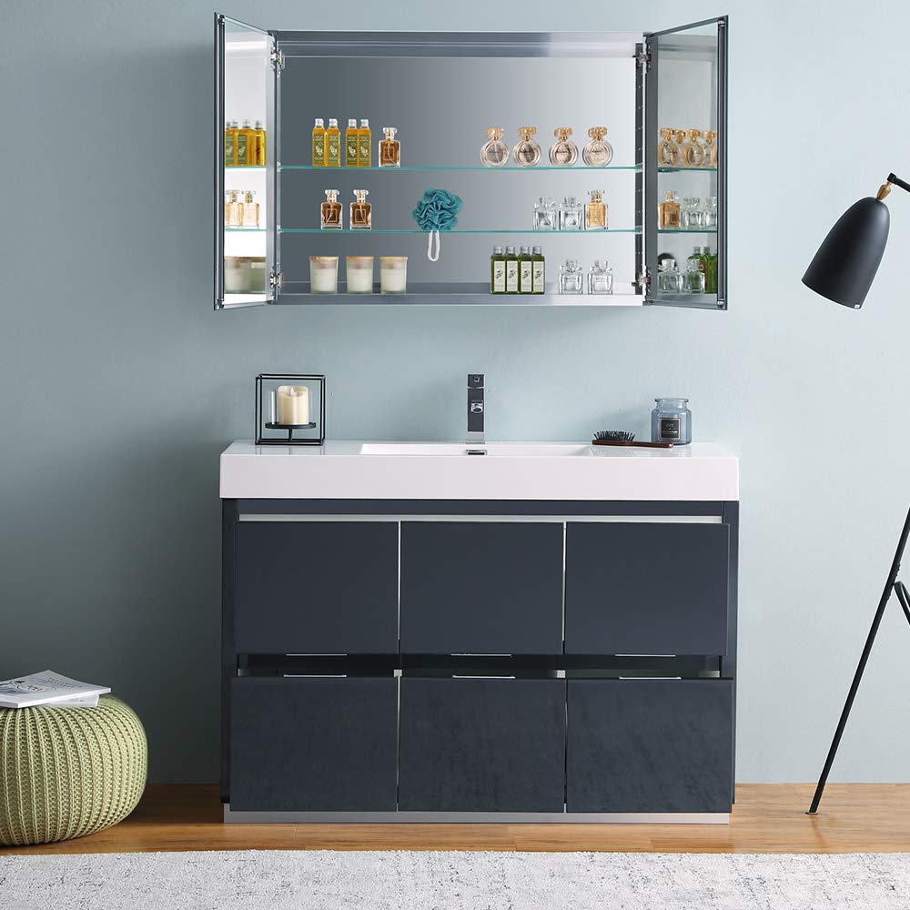 Fresca FVN8448GG Fresca Valencia 48" Dark Slate Gray Free Standing Modern Bathroom Vanity w/ Medicine Cabinet