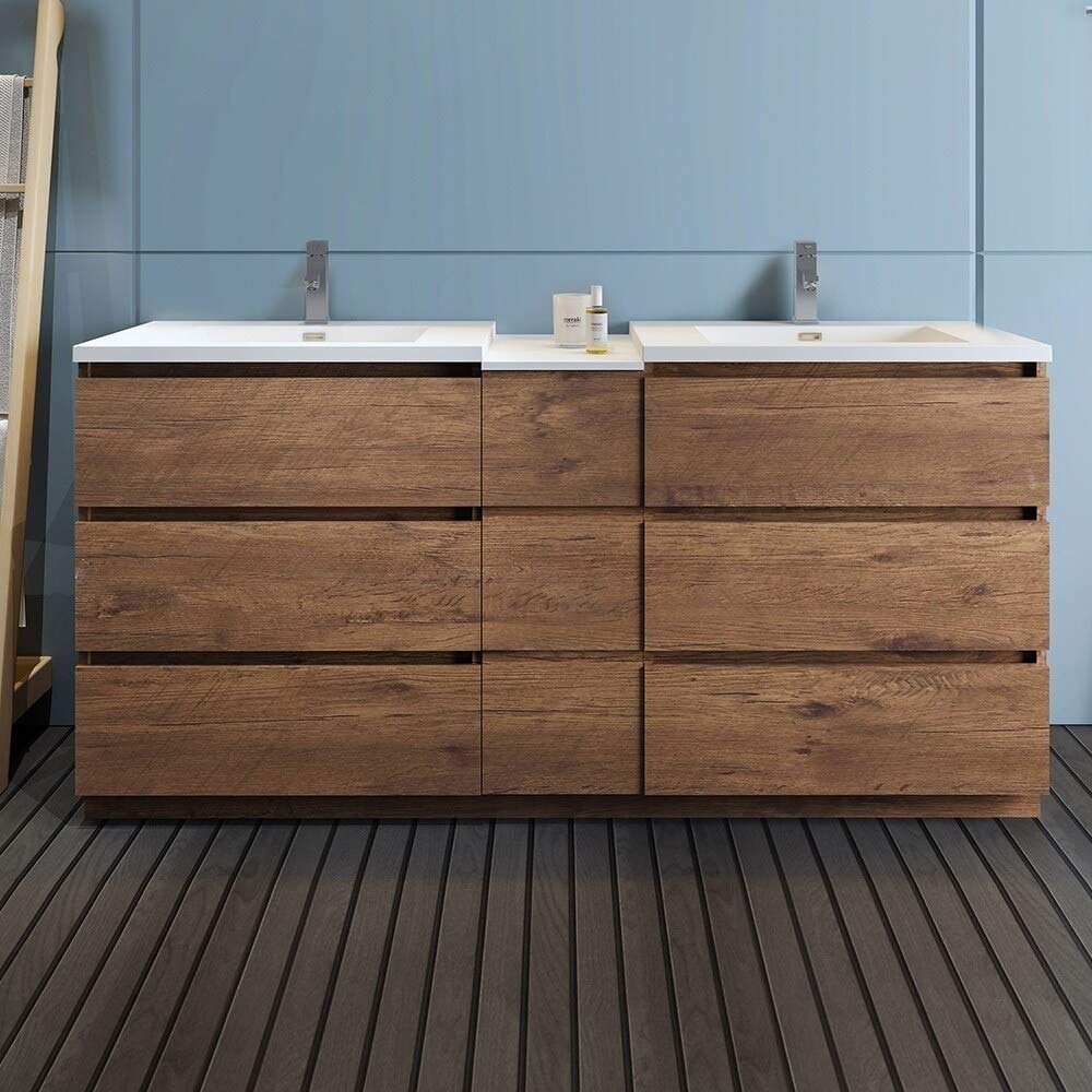 Fresca FCB93-301230RW-D-I Fresca Lazzaro 72" Rosewood Free Standing Double Sink Modern Bathroom Cabinet w/ Integrated Sinks