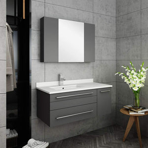 Fresca FVN6136GR-UNS-R Fresca Lucera 36" Gray Wall Hung Undermount Sink Modern Bathroom Vanity w/ Medicine Cabinet - Right Version