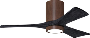 Matthews Fan IR3HLK-WN-BK-42 Irene-3HLK three-blade flush mount paddle fan in Walnut finish with 42” solid matte black wood blades and integrated LED light kit.