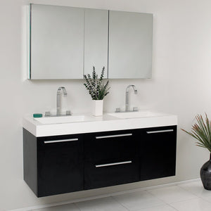 Fresca FVN8013BW Fresca Opulento 54" Black Modern Double Sink Bathroom Vanity w/ Medicine Cabinet
