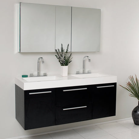 Fresca FVN8013BW Fresca Opulento 54" Black Modern Double Sink Bathroom Vanity w/ Medicine Cabinet