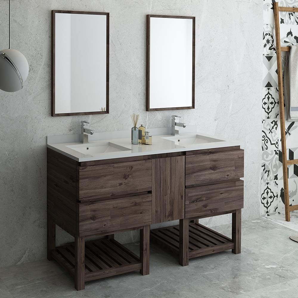 Fresca FVN31-241224ACA-FS Fresca Formosa 60" Floor Standing Double Sink Modern Bathroom Vanity w/ Open Bottom & Mirrors