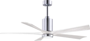 Matthews Fan PA5-CR-MWH-60 Patricia-5 five-blade ceiling fan in Polished Chrome finish with 60” solid matte white wood blades and dimmable LED light kit 