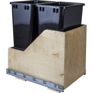 Hardware Resources CAN-WBMD50B Double 50 Quart Wood Bottom-Mount Soft-close Trashcan Rollout for Hinged Doors, Includes Black Cans