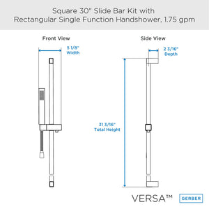 Gerber D462726BS Satin Black Versa Square 30" Slide Bar Assembly With Single FUN...