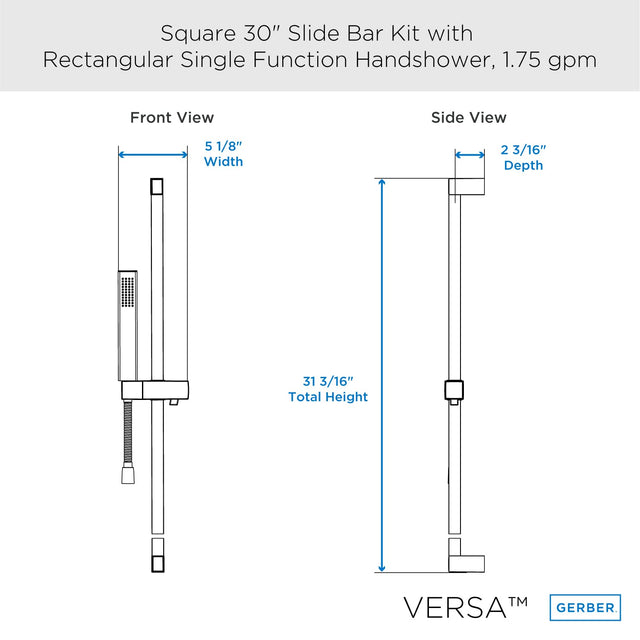Gerber D462726 Chrome Versa Square 30" Slide Bar Assembly With Single FUNCTION...