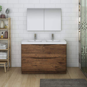Fresca FVN9148RW-D Fresca Tuscany 48" Rosewood Free Standing Double Sink Modern Bathroom Vanity w/ Medicine Cabinet