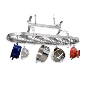 Enclume PR33WG SS Scroll Arm Oval Ceiling Pot Rack w/ 24 Hooks SS
