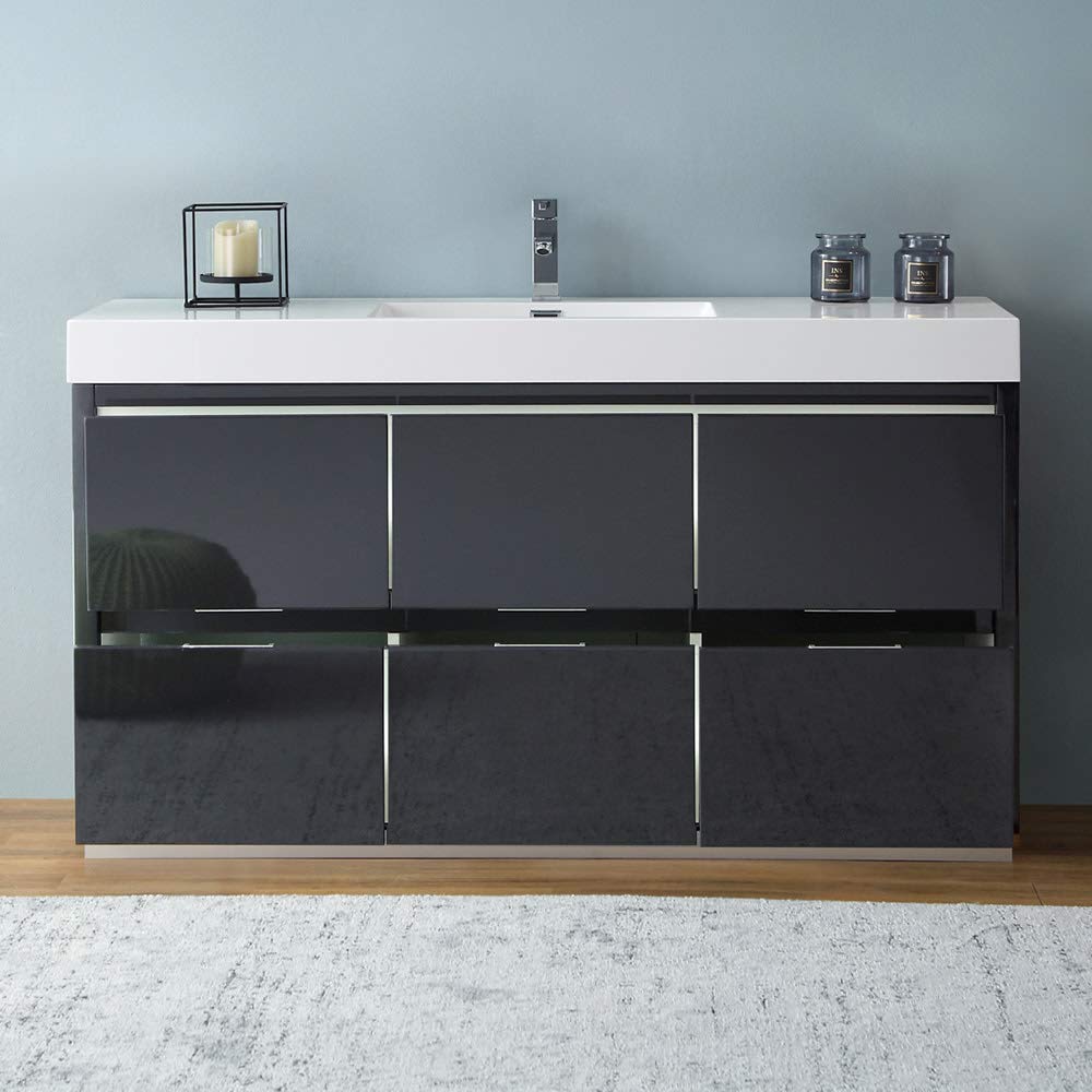 Fresca FCB8460WH-I Fresca Valencia 60" Glossy White Free Standing Modern Bathroom Vanity