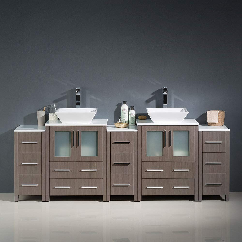 Fresca FCB62-72ES-CWH-V Fresca Torino 84" Espresso Modern Double Sink Bathroom Cabinets w/ Tops & Vessel Sinks