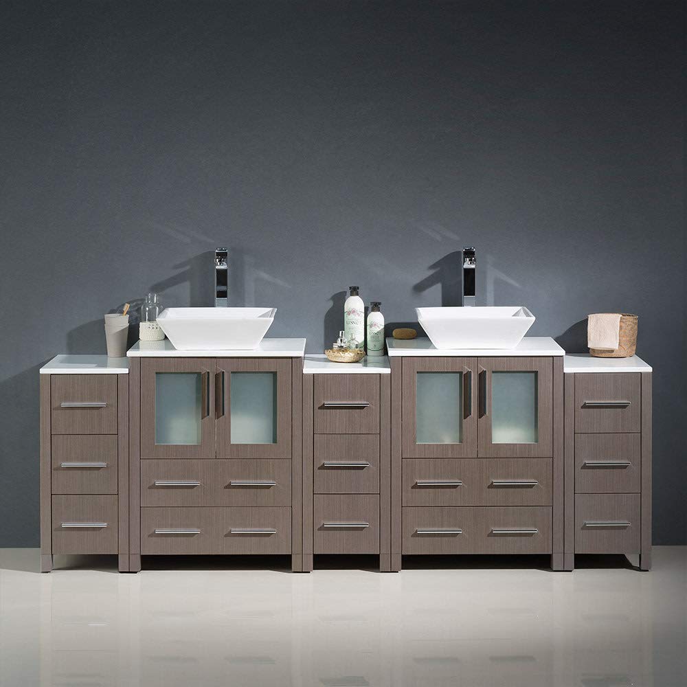 Fresca FCB62-72WH-CWH-V Fresca Torino 84" White Modern Double Sink Bathroom Cabinets w/ Tops & Vessel Sinks