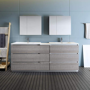 Fresca FVN93-361236HA-D Fresca Lazzaro 84" Glossy Ash Gray Free Standing Double Sink Modern Bathroom Vanity w/ Medicine Cabinet